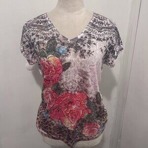 Floral print top with nailhead decoration